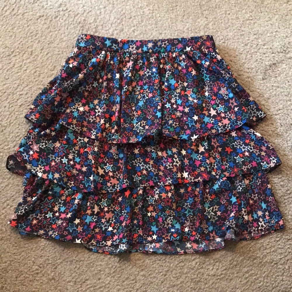 JCrew tiered skirt in kaleidoscope star print